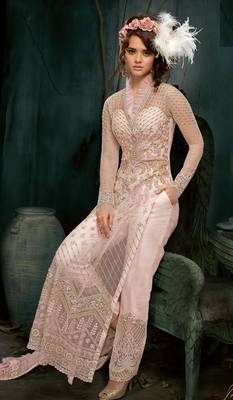 Pink Embroidered Net Semi Stitched Salwar With Dupatta 3