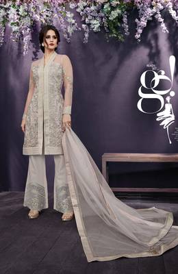 Peach Embroidered Net Semi Stitched Salwar With Dupatta 1