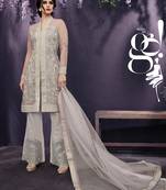 Peach Embroidered Net Semi Stitched Salwar With Dupatta