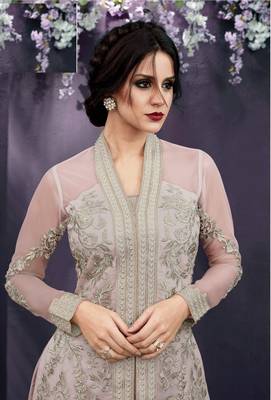 Peach Embroidered Net Semi Stitched Salwar With Dupatta 2