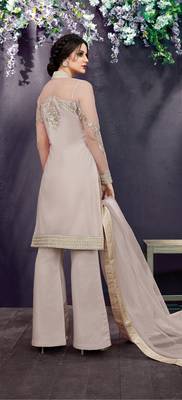 Peach Embroidered Net Semi Stitched Salwar With Dupatta 4