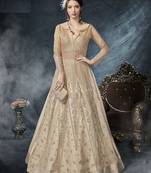Gold Embroidered Net Semi Stitched Salwar With Dupatta