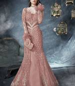 Peach Embroidered Net Semi Stitched Salwar With Dupatta