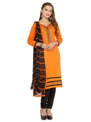 Orange Embroidery Unstitched salwar with dupatta 1