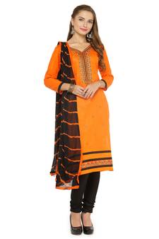 Orange Embroidery Unstitched salwar with dupatta
