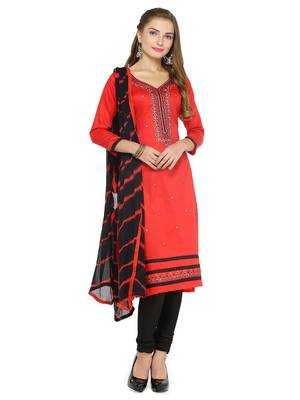 Red Embroidery Unstitched salwar with dupatta 1