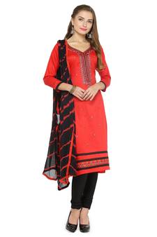 Red Embroidery Unstitched salwar with dupatta