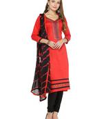 Red Embroidery Unstitched salwar with dupatta