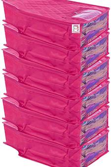 atorakushon   Satin Blouse Cover Clothes Storage Bag Wardrobe Garments Organiser Pack of 6 (Pink)