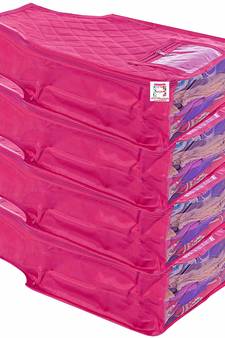 atorakushon   Satin Blouse Cover Clothes Storage Bag Wardrobe Garments Organiser Pack of 4 (Pink)