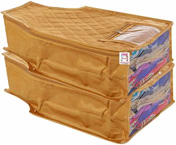atorakushon   Satin Blouse Cover Clothes Storage Bag Wardrobe Garments Organiser Pack of 2 (golden) 1