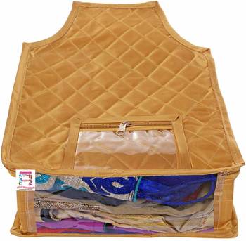 atorakushon   Satin Blouse Cover Clothes Storage Bag Wardrobe Garments Organiser Pack of 2 (golden) 2