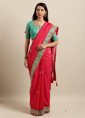 Pink Woven Zari with Embroidery Border Silk Blend Saree With Blouse Pics 1