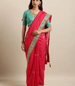 Pink Woven Zari with Embroidery Border Silk Blend Saree With Blouse Pics