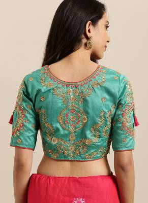 Pink Woven Zari with Embroidery Border Silk Blend Saree With Blouse Pics 2