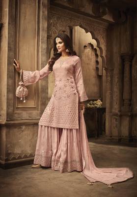 Peach Embroidered Georgette Semi Stitched Salwar With Dupatta 1