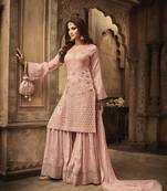 Peach Embroidered Georgette Semi Stitched Salwar With Dupatta