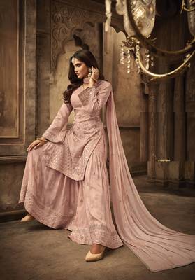 Peach Embroidered Georgette Semi Stitched Salwar With Dupatta 2