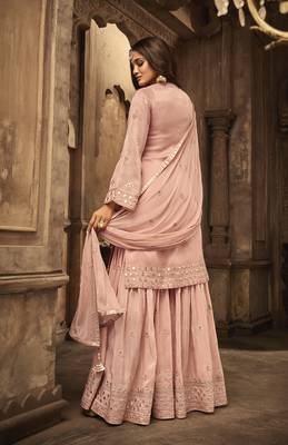 Peach Embroidered Georgette Semi Stitched Salwar With Dupatta 4
