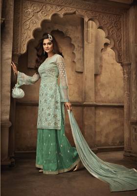 Green Embroidered Georgette Semi Stitched Salwar With Dupatta 1