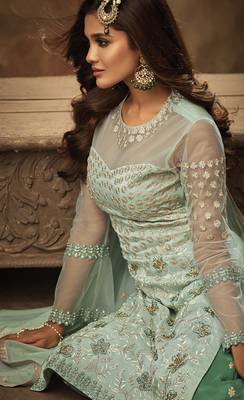Green Embroidered Georgette Semi Stitched Salwar With Dupatta 3