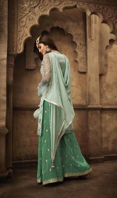 Green Embroidered Georgette Semi Stitched Salwar With Dupatta 4