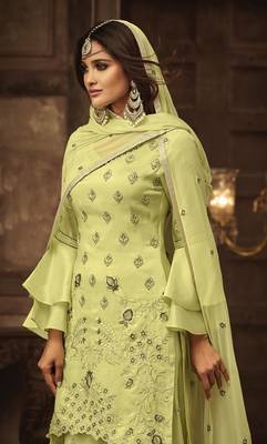 Green Embroidered Georgette Semi Stitched Salwar With Dupatta 3