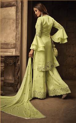 Green Embroidered Georgette Semi Stitched Salwar With Dupatta 4