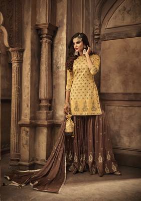 Mustard Embroidered Georgette Semi Stitched Salwar With Dupatta 1