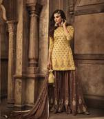 Mustard Embroidered Georgette Semi Stitched Salwar With Dupatta