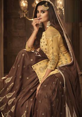 Mustard Embroidered Georgette Semi Stitched Salwar With Dupatta 2