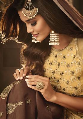 Mustard Embroidered Georgette Semi Stitched Salwar With Dupatta 3