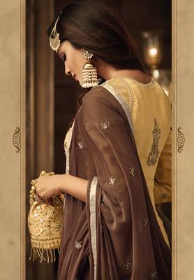Mustard Embroidered Georgette Semi Stitched Salwar With Dupatta 4