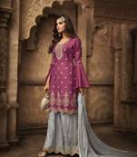 Purple Embroidered Art Silk Semi Stitched Salwar With Dupatta