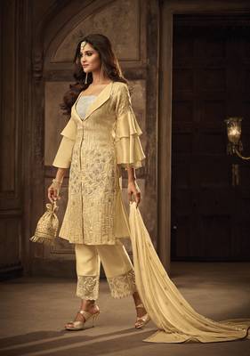 Yellow Embroidered Art Silk Semi Stitched Salwar With Dupatta 1