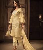 Yellow Embroidered Art Silk Semi Stitched Salwar With Dupatta