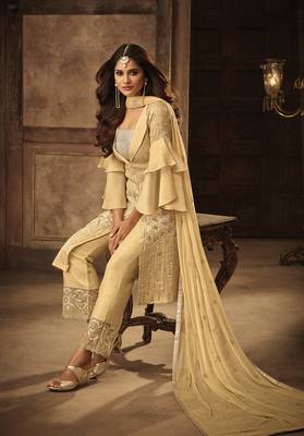 Yellow Embroidered Art Silk Semi Stitched Salwar With Dupatta 2