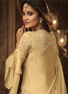 Yellow Embroidered Art Silk Semi Stitched Salwar With Dupatta 4