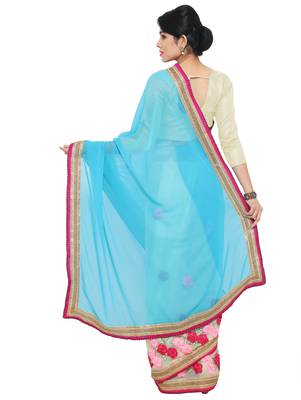 Cream & green Embroiderd Georgette Saree With Blouse Pics 2