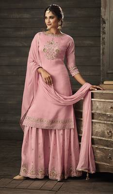 Pink Embroidered Georgette Semi Stitched Salwar With Dupatta 1