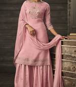 Pink Embroidered Georgette Semi Stitched Salwar With Dupatta