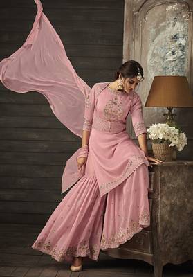 Pink Embroidered Georgette Semi Stitched Salwar With Dupatta 2
