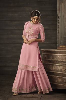 Pink Embroidered Georgette Semi Stitched Salwar With Dupatta 3