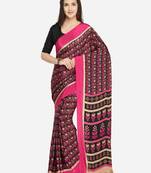 Red & Multi Floral Print Crepe Saree With Blouse Pics