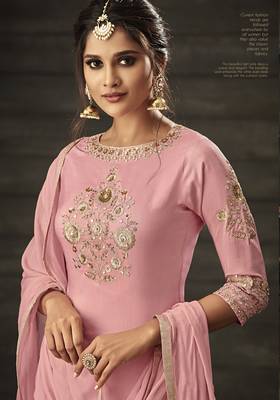 Pink Embroidered Georgette Semi Stitched Salwar With Dupatta 4