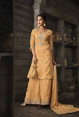 Orange Embroidered Georgette Semi Stitched Salwar With Dupatta 1