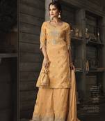 Orange Embroidered Georgette Semi Stitched Salwar With Dupatta