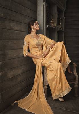 Orange Embroidered Georgette Semi Stitched Salwar With Dupatta 2