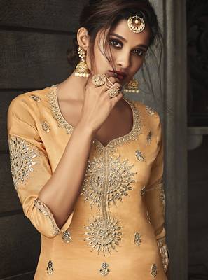 Orange Embroidered Georgette Semi Stitched Salwar With Dupatta 3
