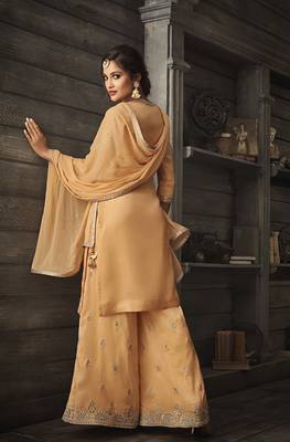 Orange Embroidered Georgette Semi Stitched Salwar With Dupatta 4